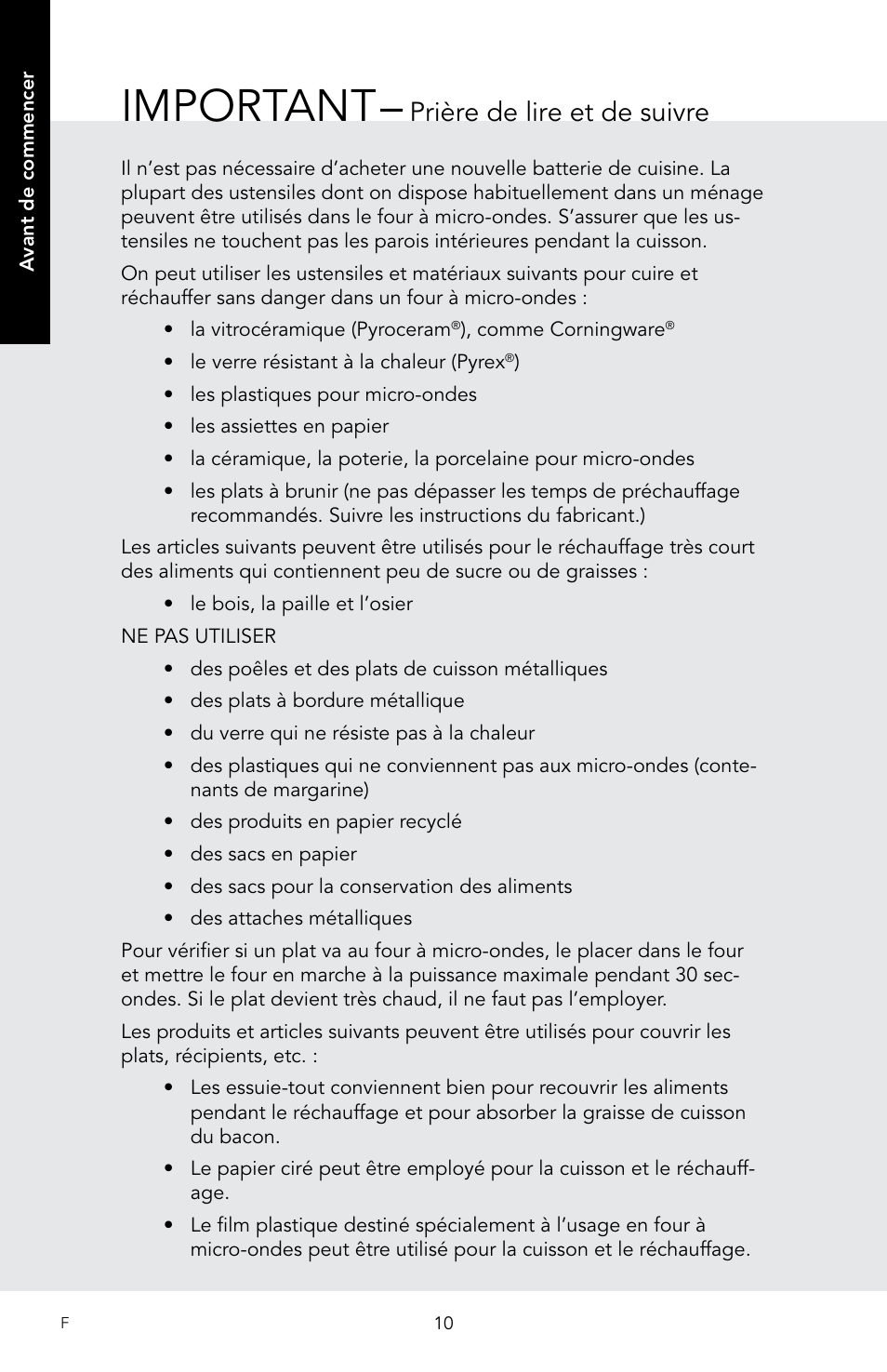 Important, Prière de lire et de suivre | Viking 30 Inch Over-the-Range Microwave Oven Owners Manual User Manual | Page 96 / 132