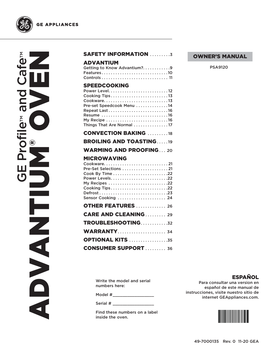 GE Profile Advantium Series 30 Inch Over-the-Range Microwave Oven Owner Manual User Manual | 72 pages