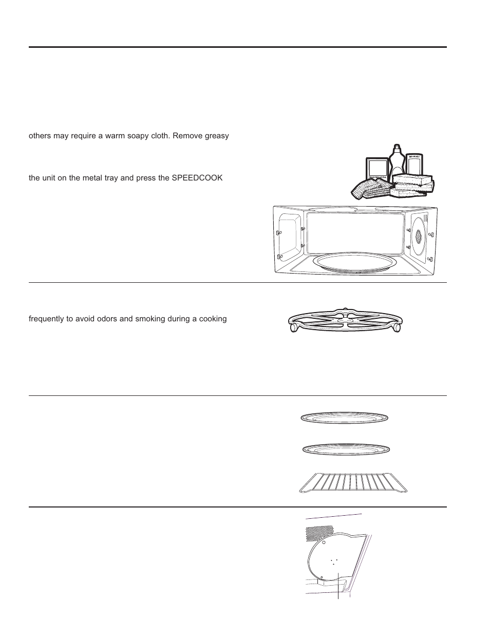 Care and cleaning care and cleaning, Inside of the oven, Removable turntable | Cooking trays and wire oven rack, Mica sheet | GE Profile Advantium Series 30 Inch Over-the-Range Microwave Oven Owner Manual User Manual | Page 29 / 72