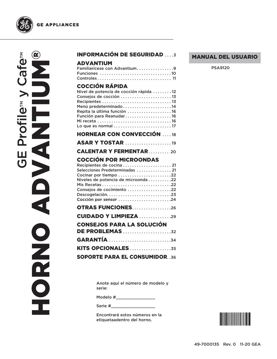 Horno advantium, Ge profile, Y cafe | GE Profile Advantium Series 30 Inch Over-the-Range Microwave Oven Owner Manual User Manual | Page 37 / 72