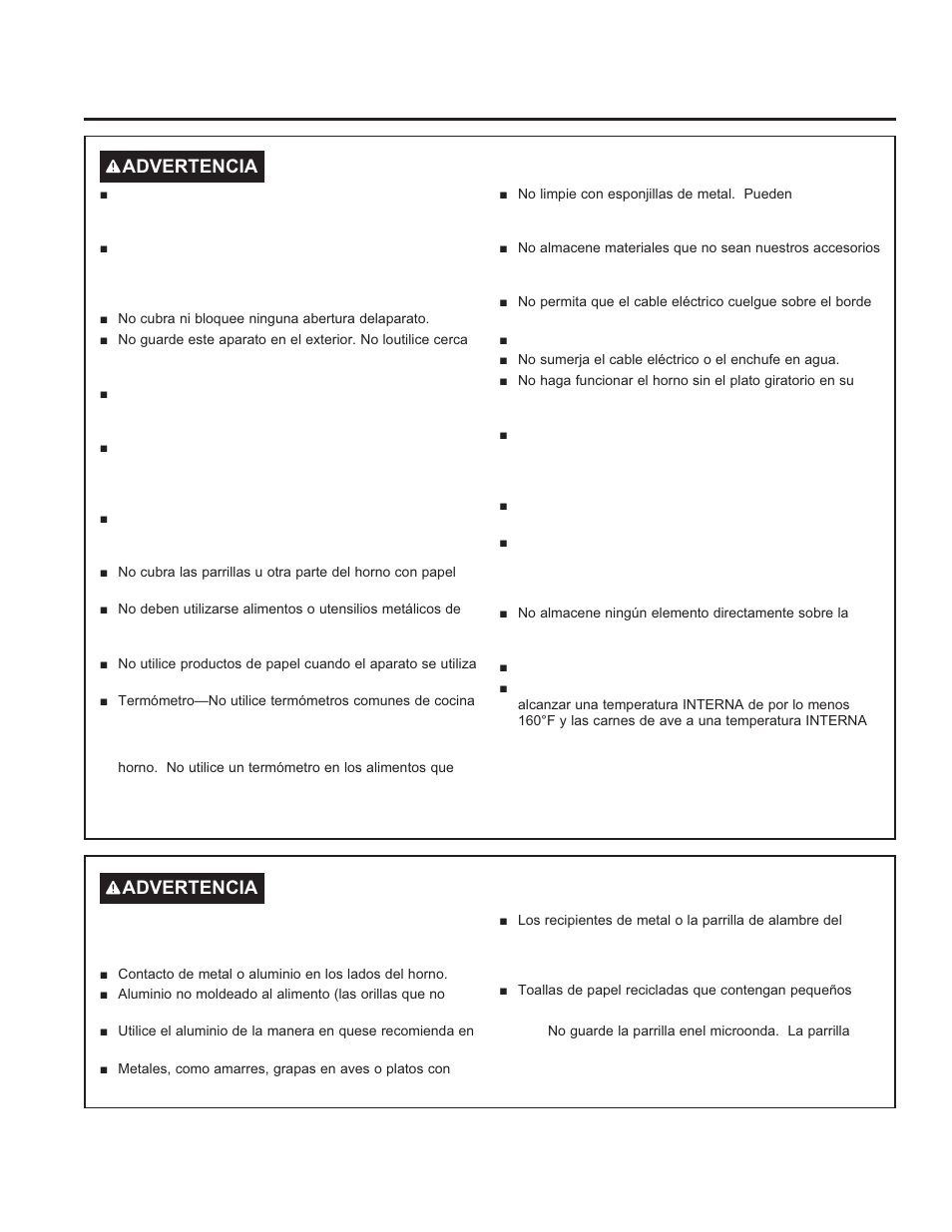 Instrucciones generales de seguridad (cont.) | GE Profile Advantium Series 30 Inch Over-the-Range Microwave Oven Owner Manual User Manual | Page 40 / 72