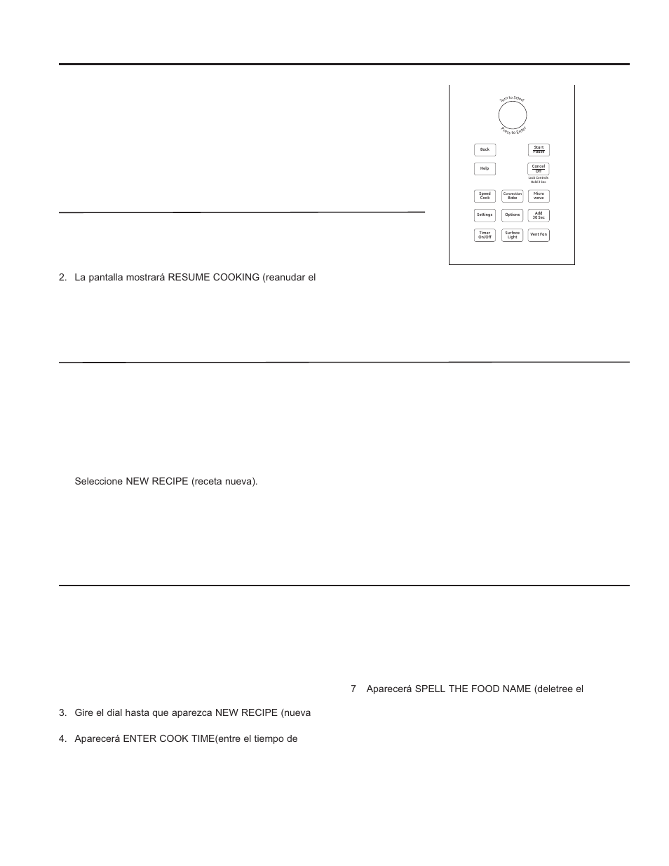 Cocción rápida cocción rápida, Mi receta cocimiento rápido personalizado, Repita la última función | Función para reanudar | GE Profile Advantium Series 30 Inch Over-the-Range Microwave Oven Owner Manual User Manual | Page 52 / 72