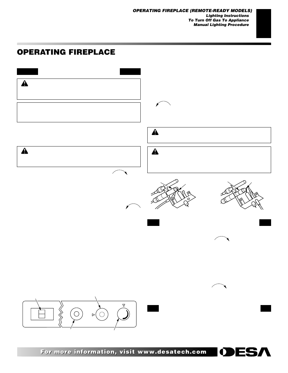 Operating fireplace, Continued, Lighting instructions | Manual lighting procedure | Desa EFS10TN User Manual | Page 25 / 44