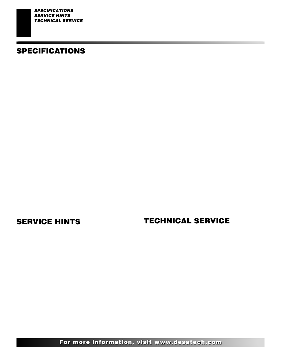 Specifications, Service hints, Technical service | When gas pressure is too low | Desa EFS10TN User Manual | Page 32 / 44