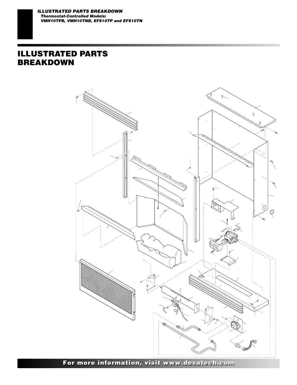 Illustrated parts breakdown and, Illustrated parts breakdown | Desa EFS10TN User Manual | Page 34 / 44