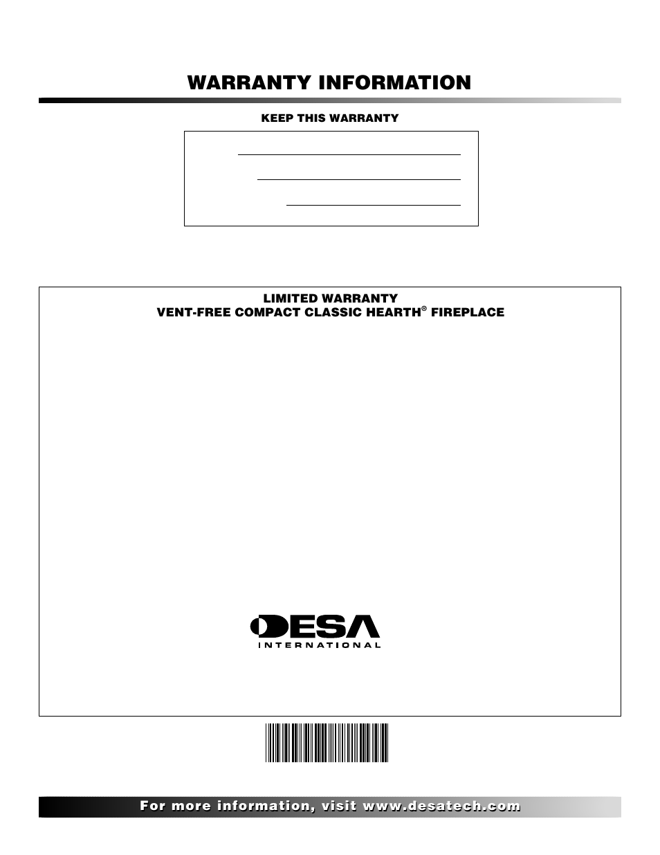 Warranty information | Desa EFS10TN User Manual | Page 44 / 44