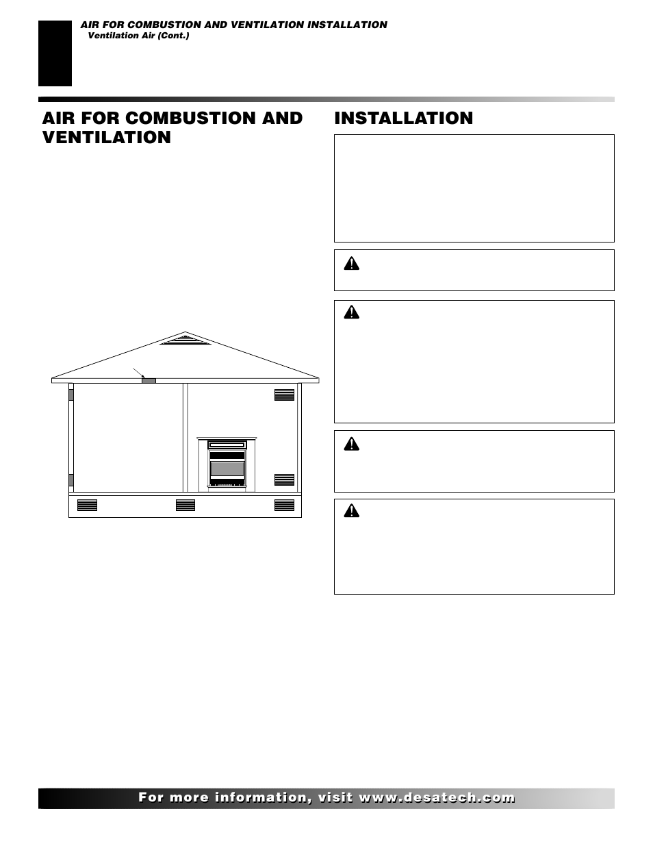 Installation, Air for combustion and ventilation, Continued | Desa EFS10TN User Manual | Page 8 / 44