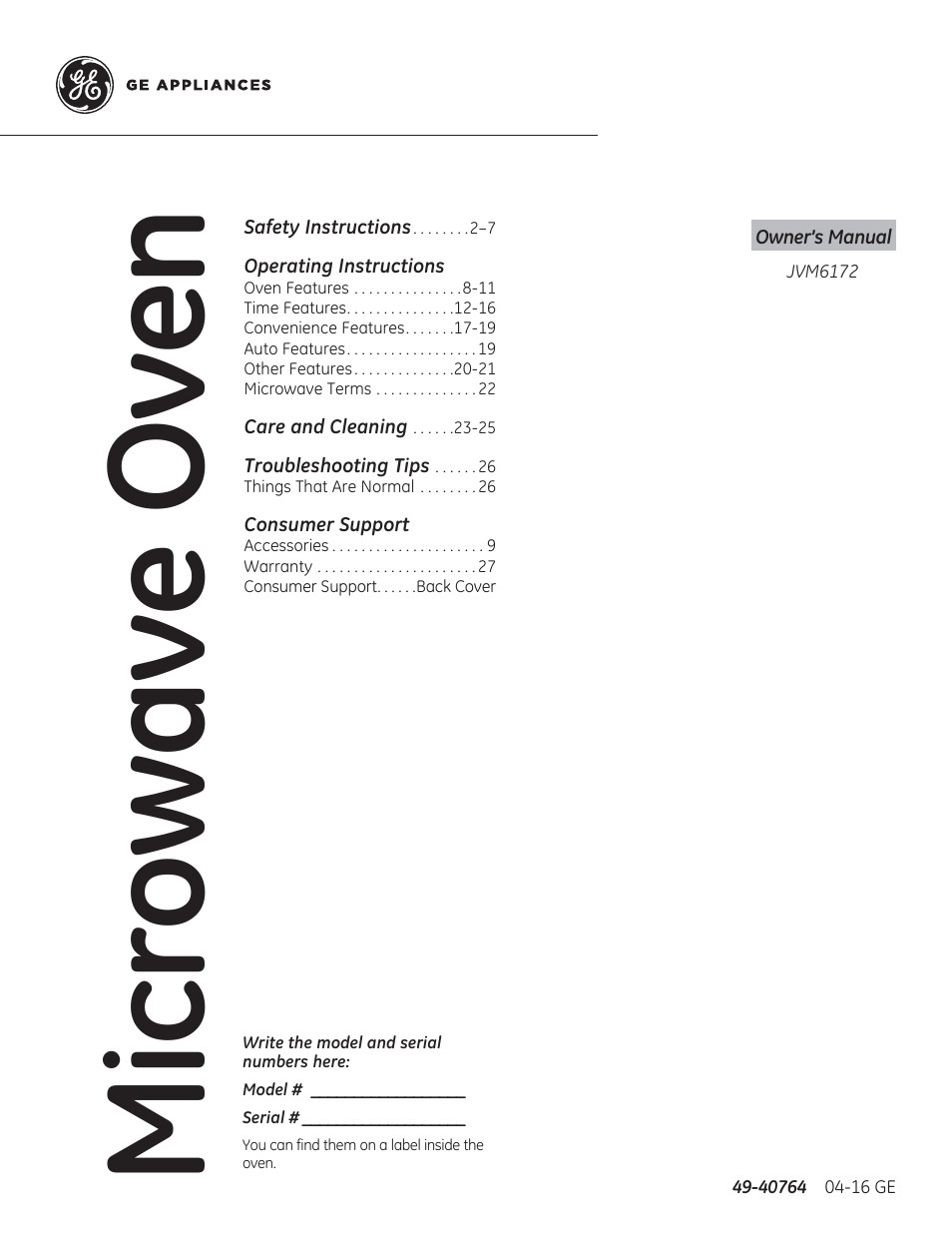 GE 30 Inch Over-the-Range Microwave Owners Manual User Manual | 54 pages