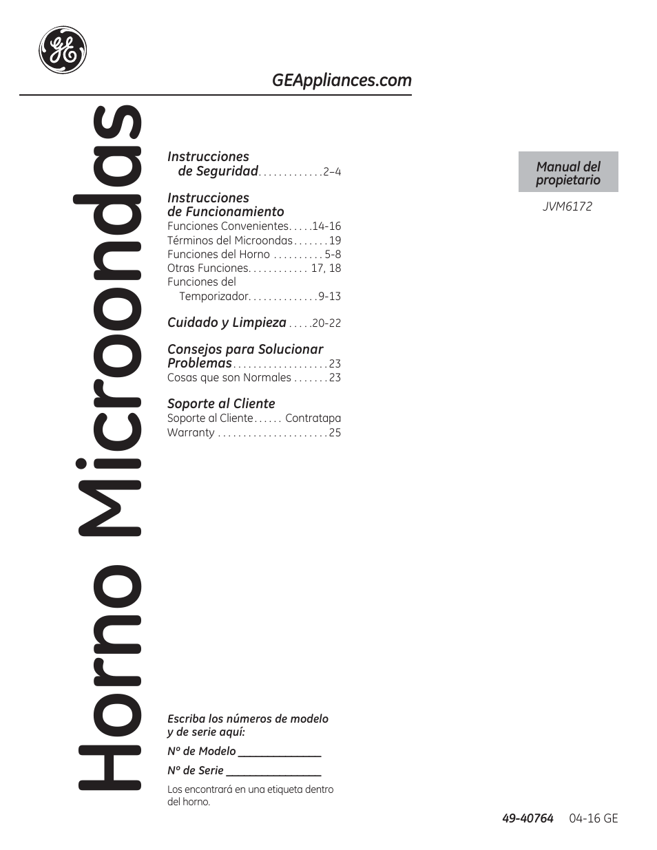 Horno microondas | GE 30 Inch Over-the-Range Microwave Owners Manual User Manual | Page 29 / 54