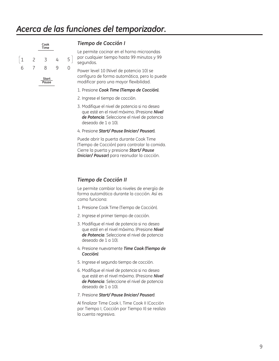 Acerca de las funciones del temporizador | GE 30 Inch Over-the-Range Microwave Owners Manual User Manual | Page 37 / 54