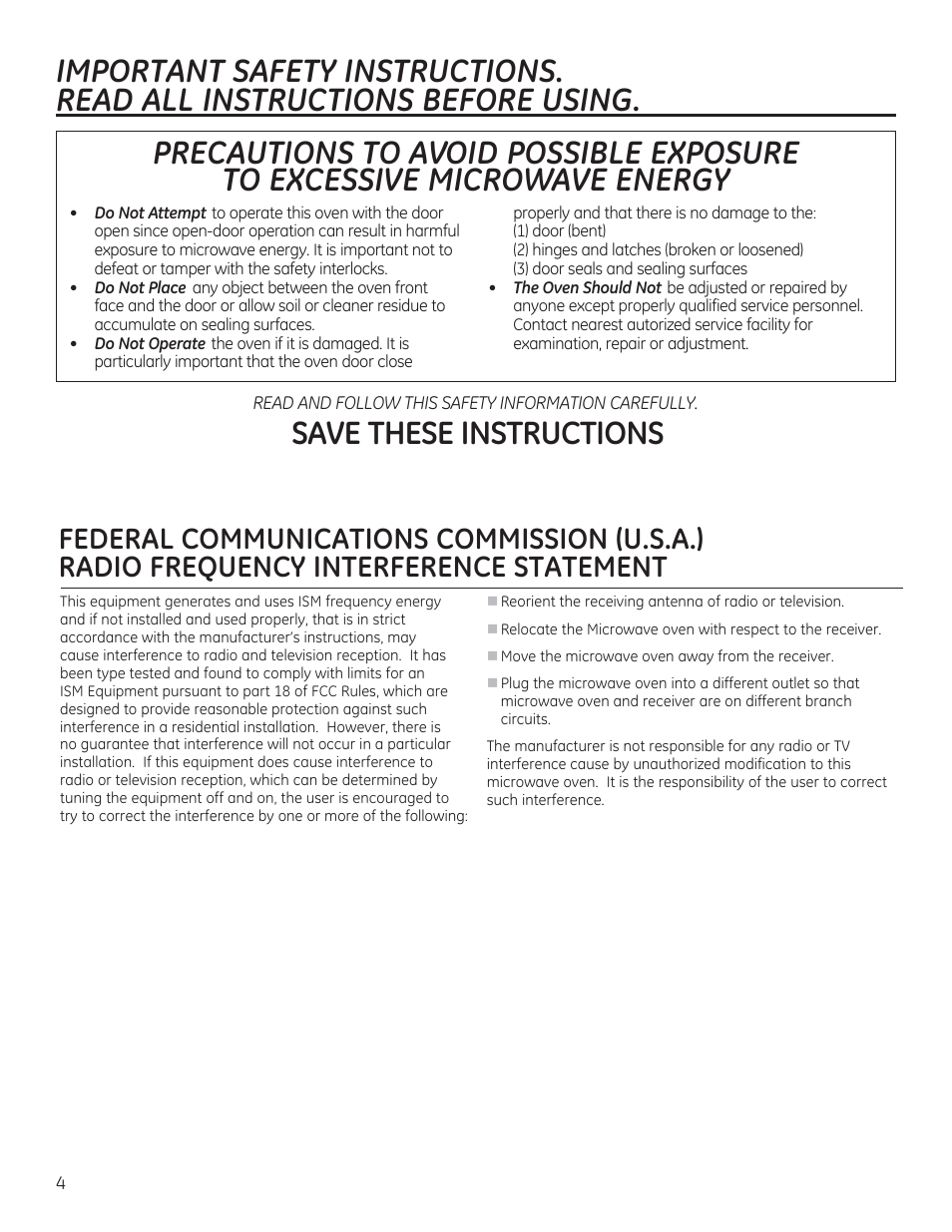 Save these instructions | GE 30 Inch Over-the-Range Microwave Owners Manual User Manual | Page 4 / 54