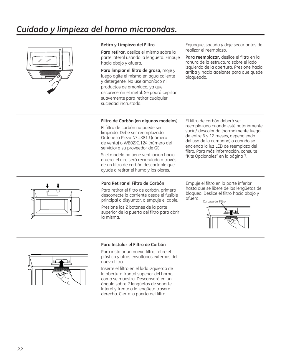 Cuidado y limpieza del horno microondas | GE 30 Inch Over-the-Range Microwave Owners Manual User Manual | Page 50 / 54