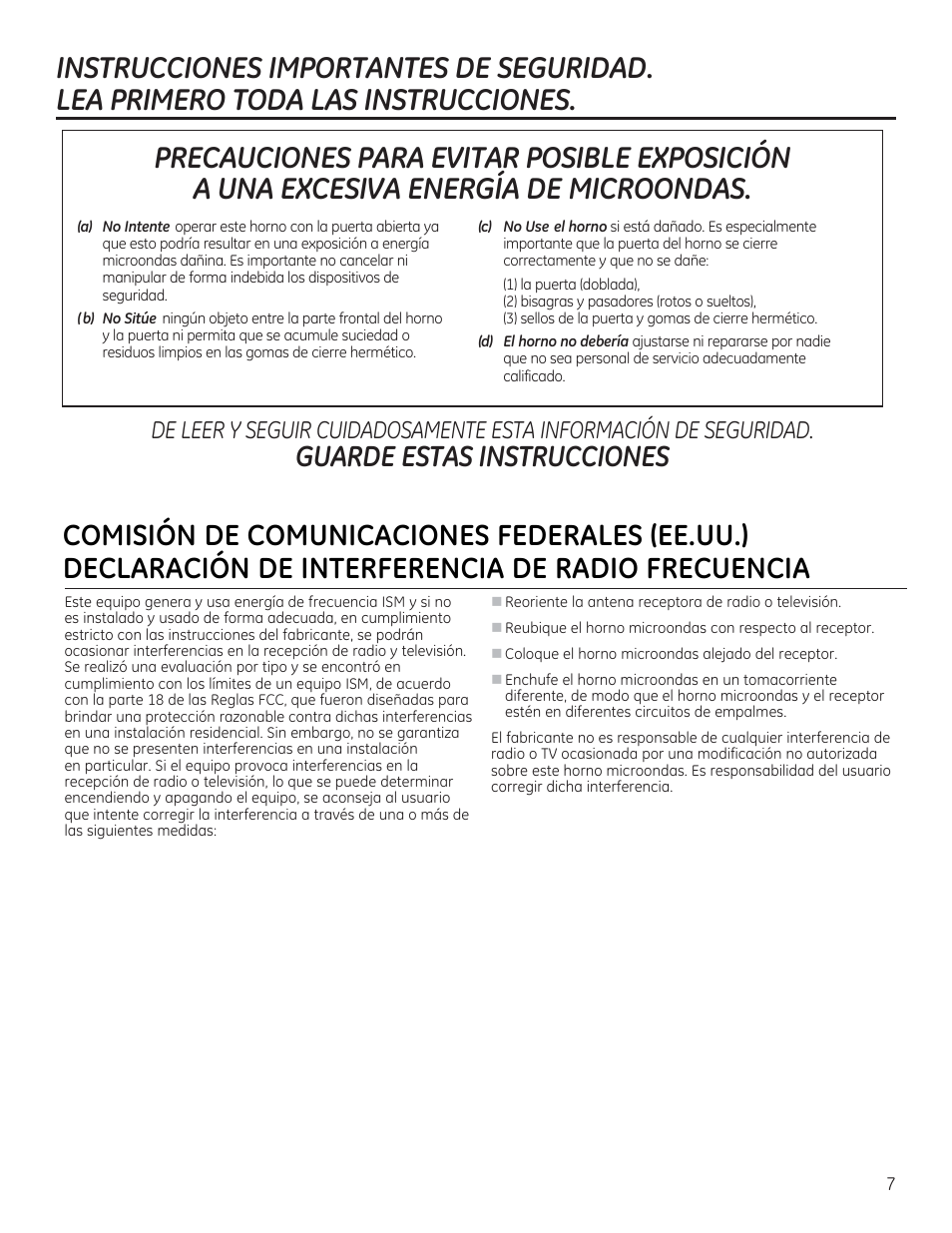 Guarde estas instrucciones | GE 30 Inch Over-the-Range Microwave Owners Manual User Manual | Page 7 / 54