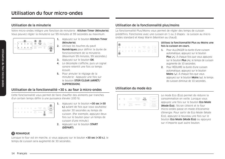 Utilisation du four micro-ondes | Samsung 30 Inch Over-the-Range Microwave Installation Guide User Manual | Page 102 / 132