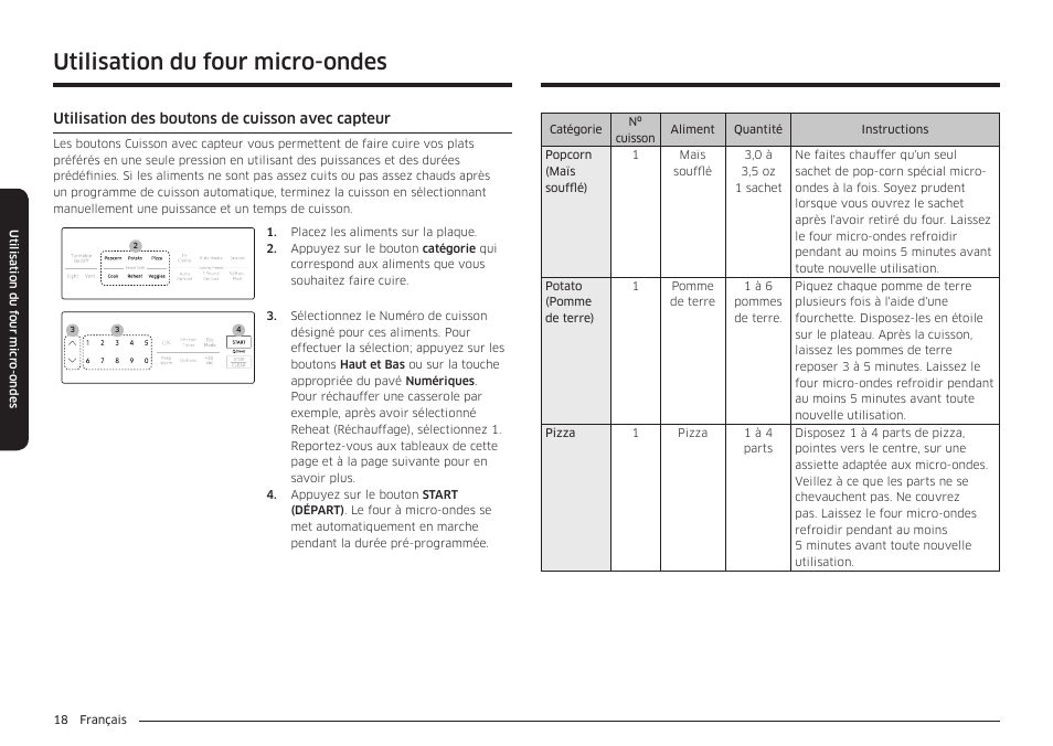 Utilisation du four micro-ondes | Samsung 30 Inch Over-the-Range Microwave Installation Guide User Manual | Page 106 / 132