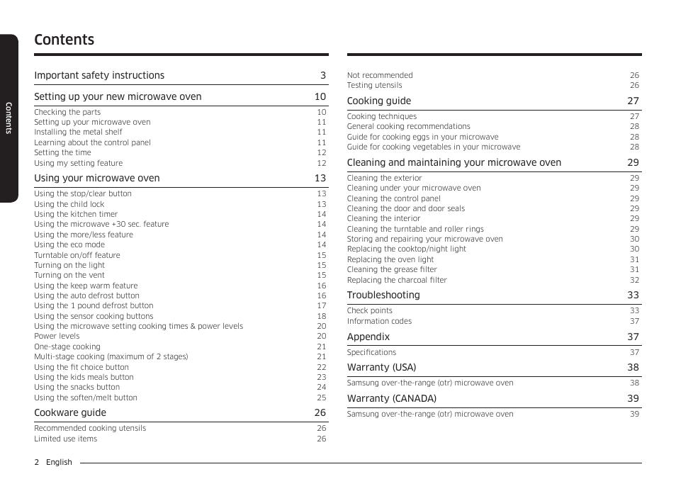 Samsung 30 Inch Over-the-Range Microwave Installation Guide User Manual | Page 2 / 132