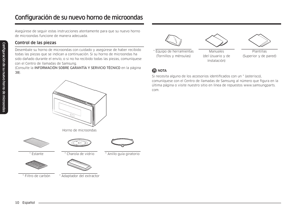 Configuración de su nuevo horno de microondas | Samsung 30 Inch Over-the-Range Microwave Installation Guide User Manual | Page 54 / 132