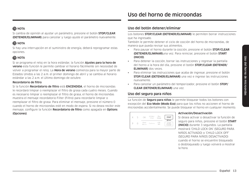 Uso del horno de microondas | Samsung 30 Inch Over-the-Range Microwave Installation Guide User Manual | Page 57 / 132