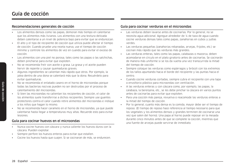 Guía de cocción | Samsung 30 Inch Over-the-Range Microwave Installation Guide User Manual | Page 72 / 132