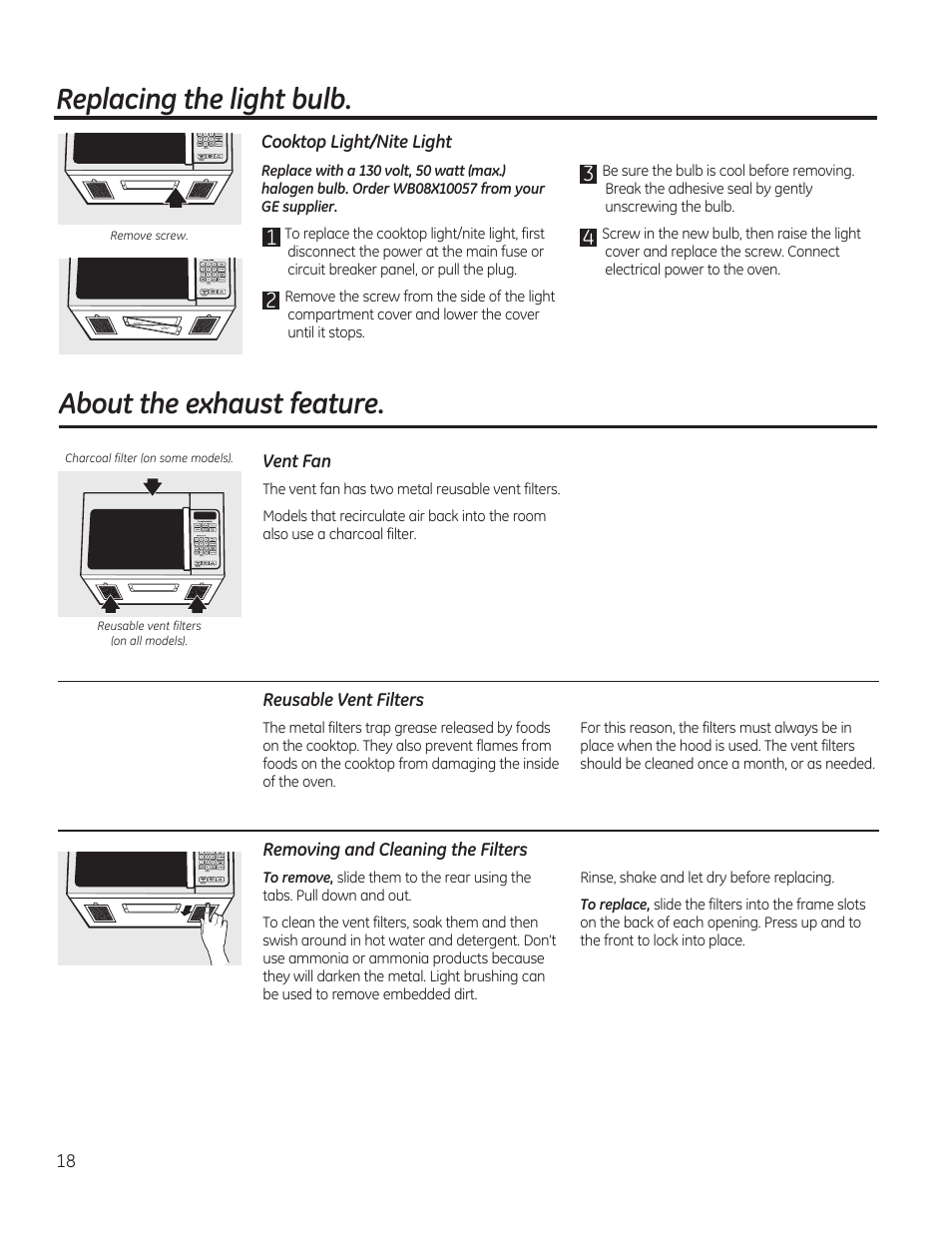 GE 1.6 cu. ft. Over-the-Range Microwave Oven Use and Care Guide User Manual | Page 18 / 48