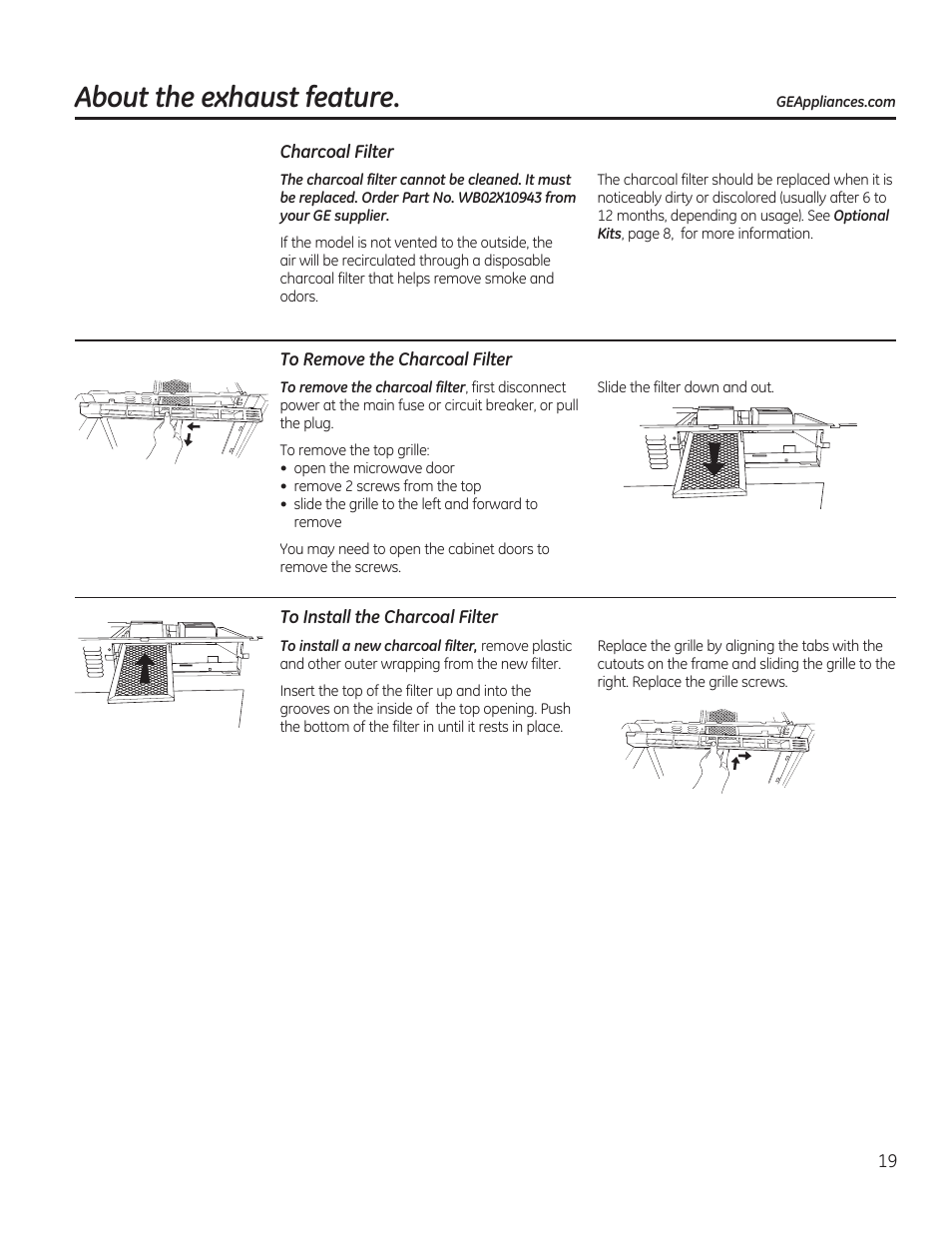 About the exhaust feature | GE 1.6 cu. ft. Over-the-Range Microwave Oven Use and Care Guide User Manual | Page 19 / 48