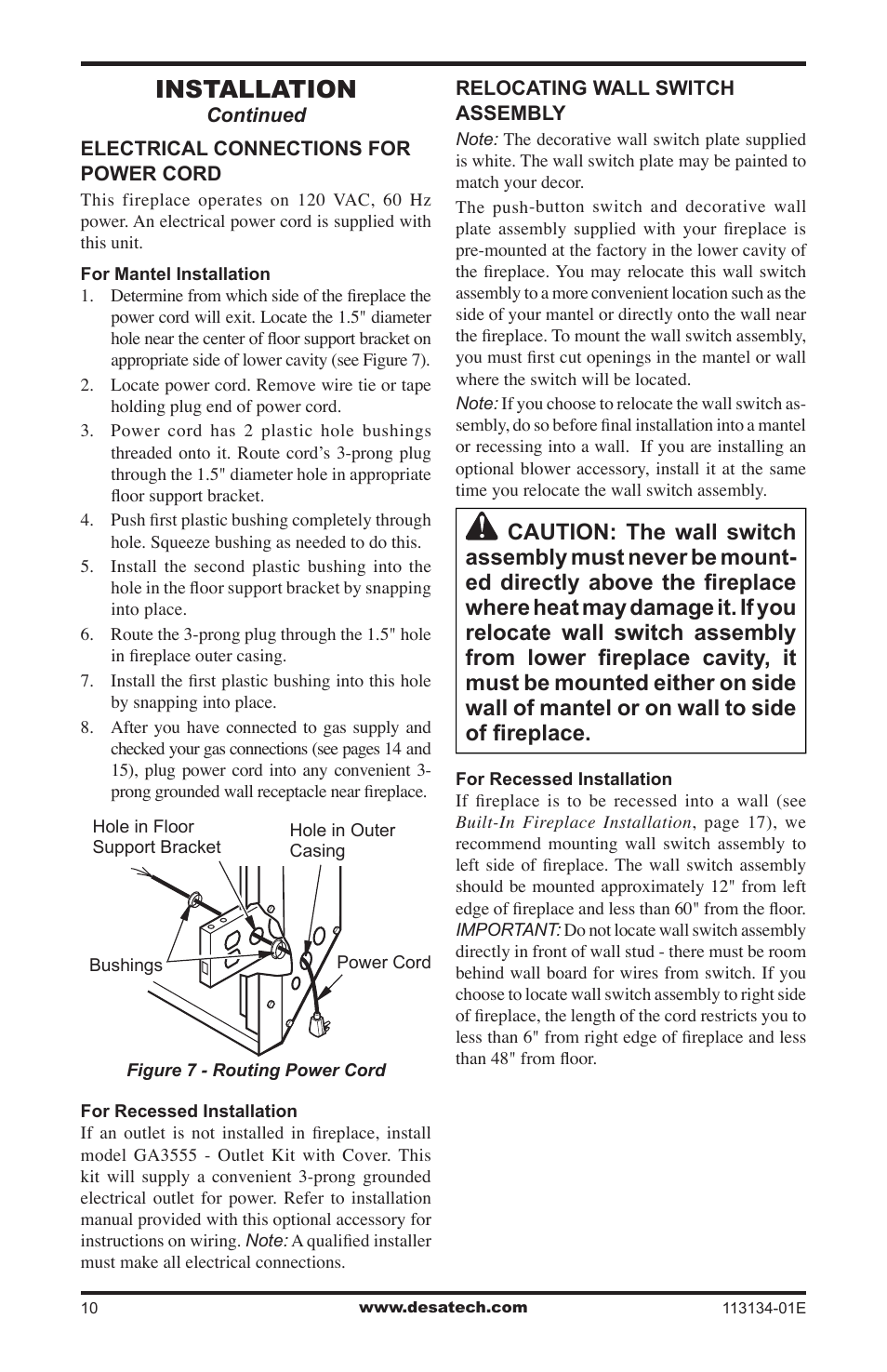 Installation | Desa VTGF33PRB User Manual | Page 10 / 40