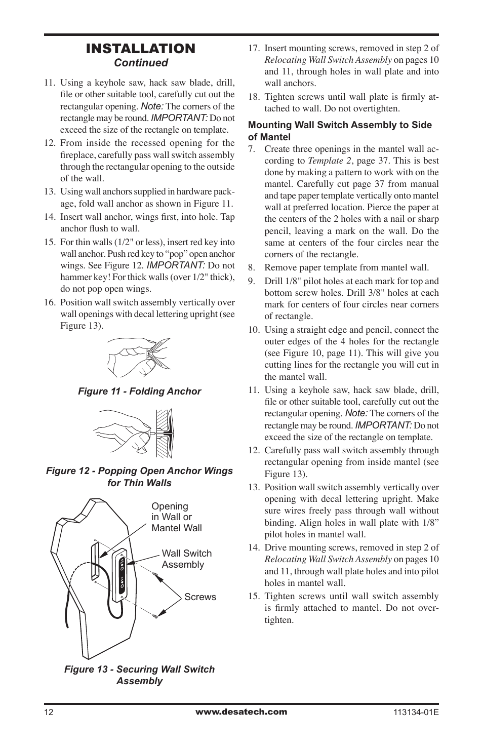 Installation | Desa VTGF33PRB User Manual | Page 12 / 40