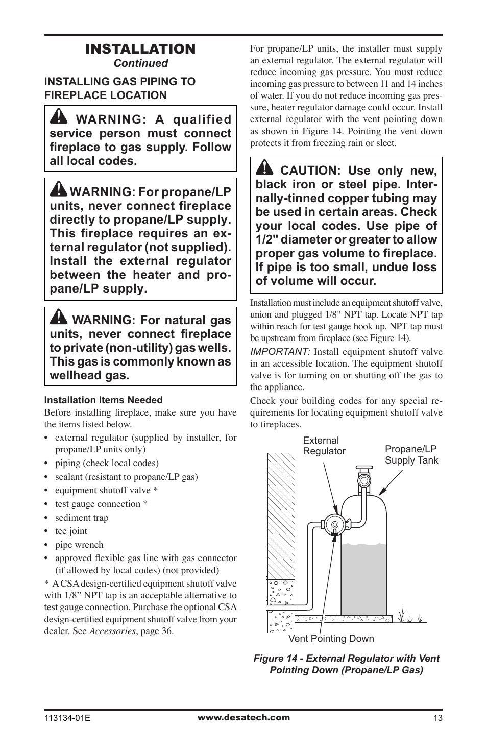 Installation | Desa VTGF33PRB User Manual | Page 13 / 40