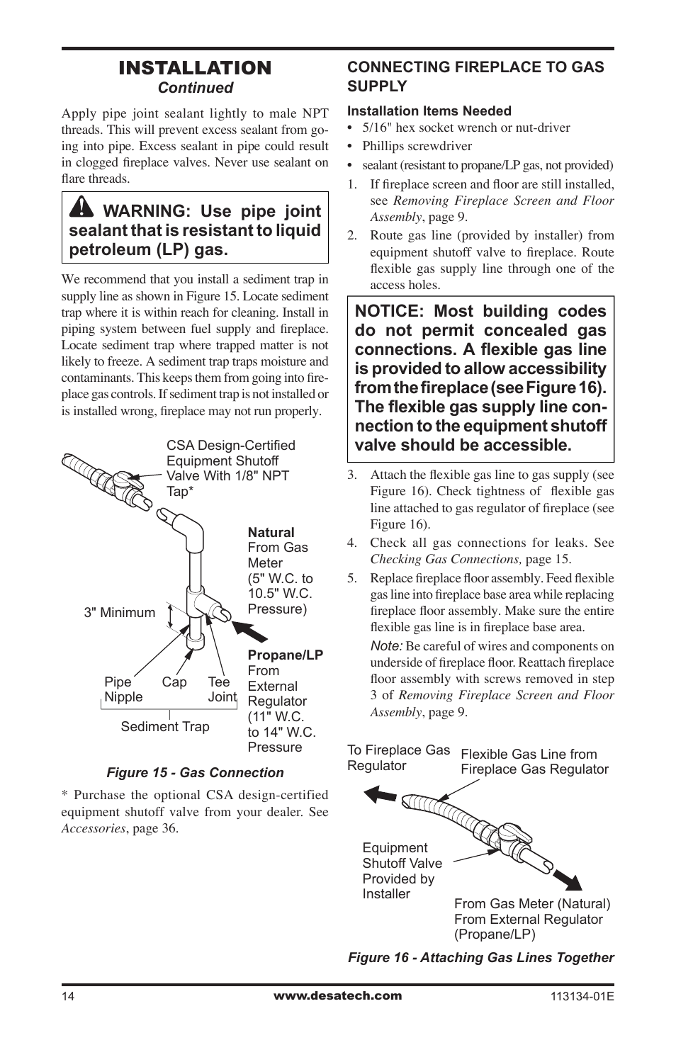 Installation | Desa VTGF33PRB User Manual | Page 14 / 40