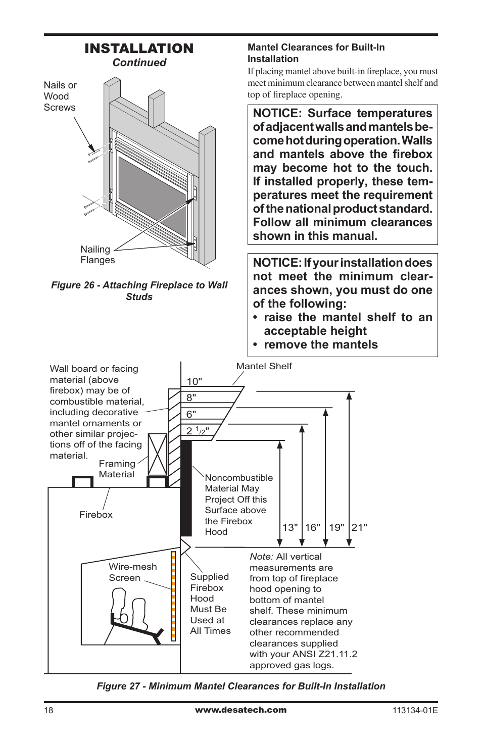 Installation | Desa VTGF33PRB User Manual | Page 18 / 40