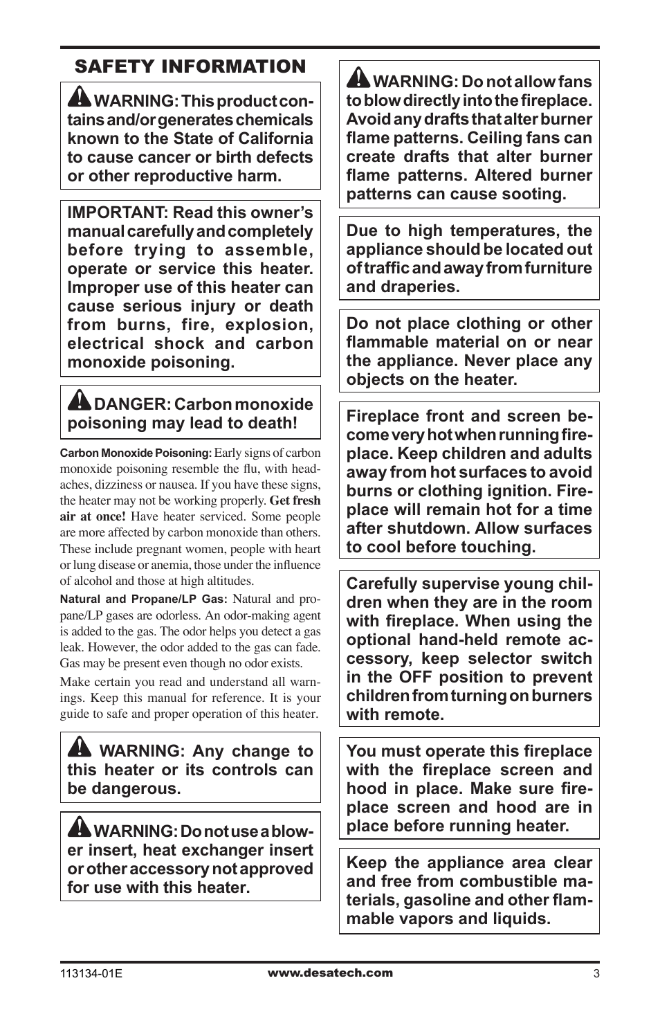 Safety information | Desa VTGF33PRB User Manual | Page 3 / 40