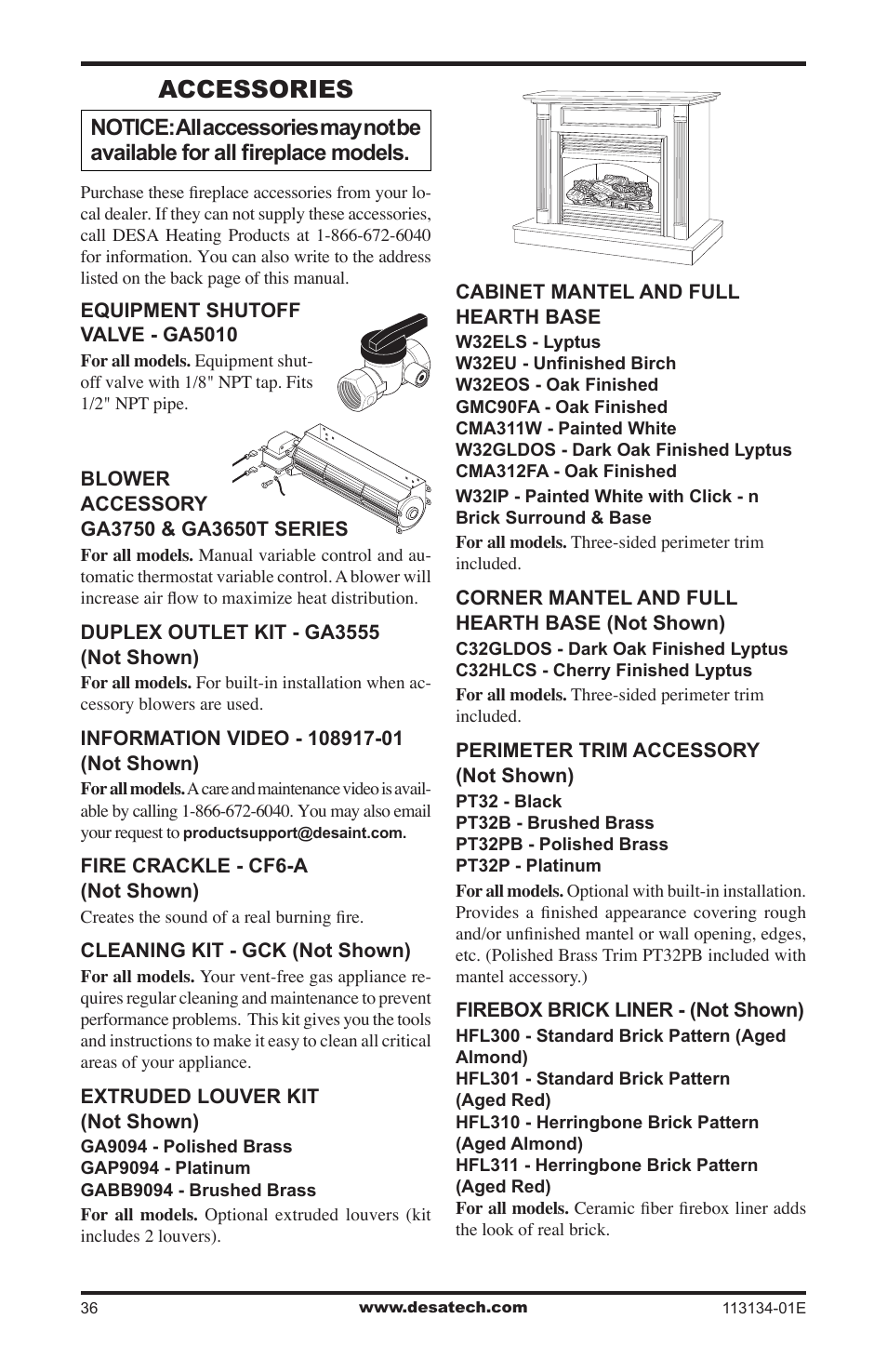 Accessories | Desa VTGF33PRB User Manual | Page 36 / 40