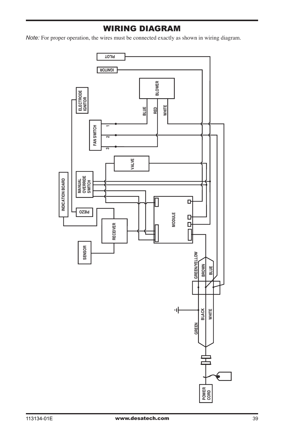 Wiring diagram | Desa VTGF33PRB User Manual | Page 39 / 40