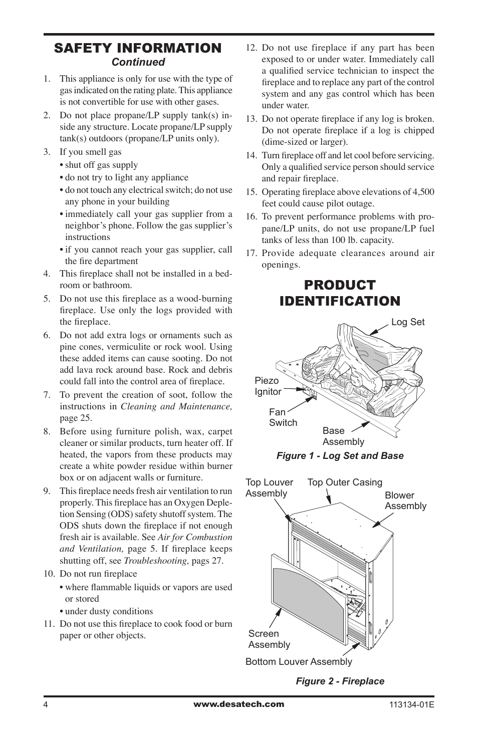 Product identification, Safety information | Desa VTGF33PRB User Manual | Page 4 / 40