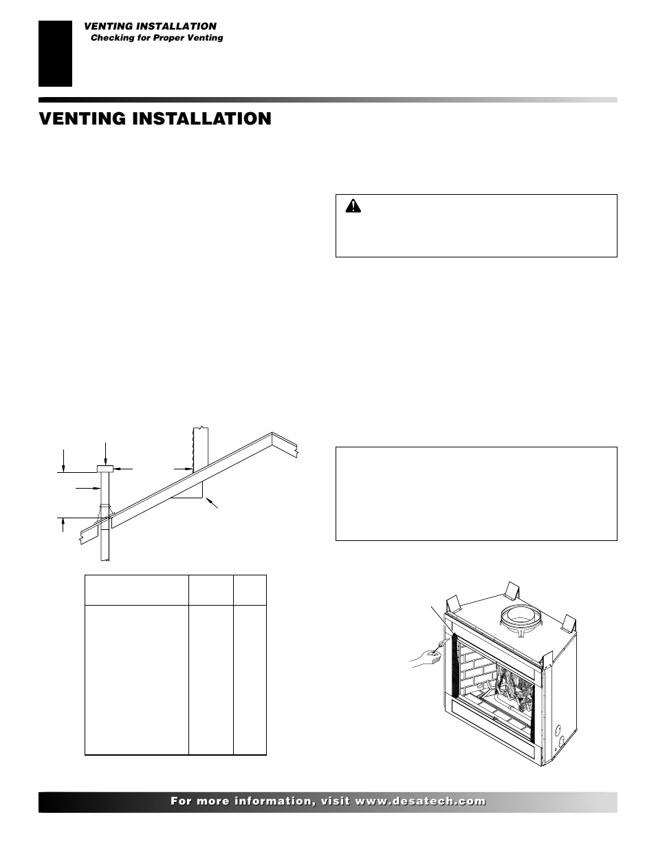 Venting installation, Continued | Desa H User Manual | Page 10 / 28