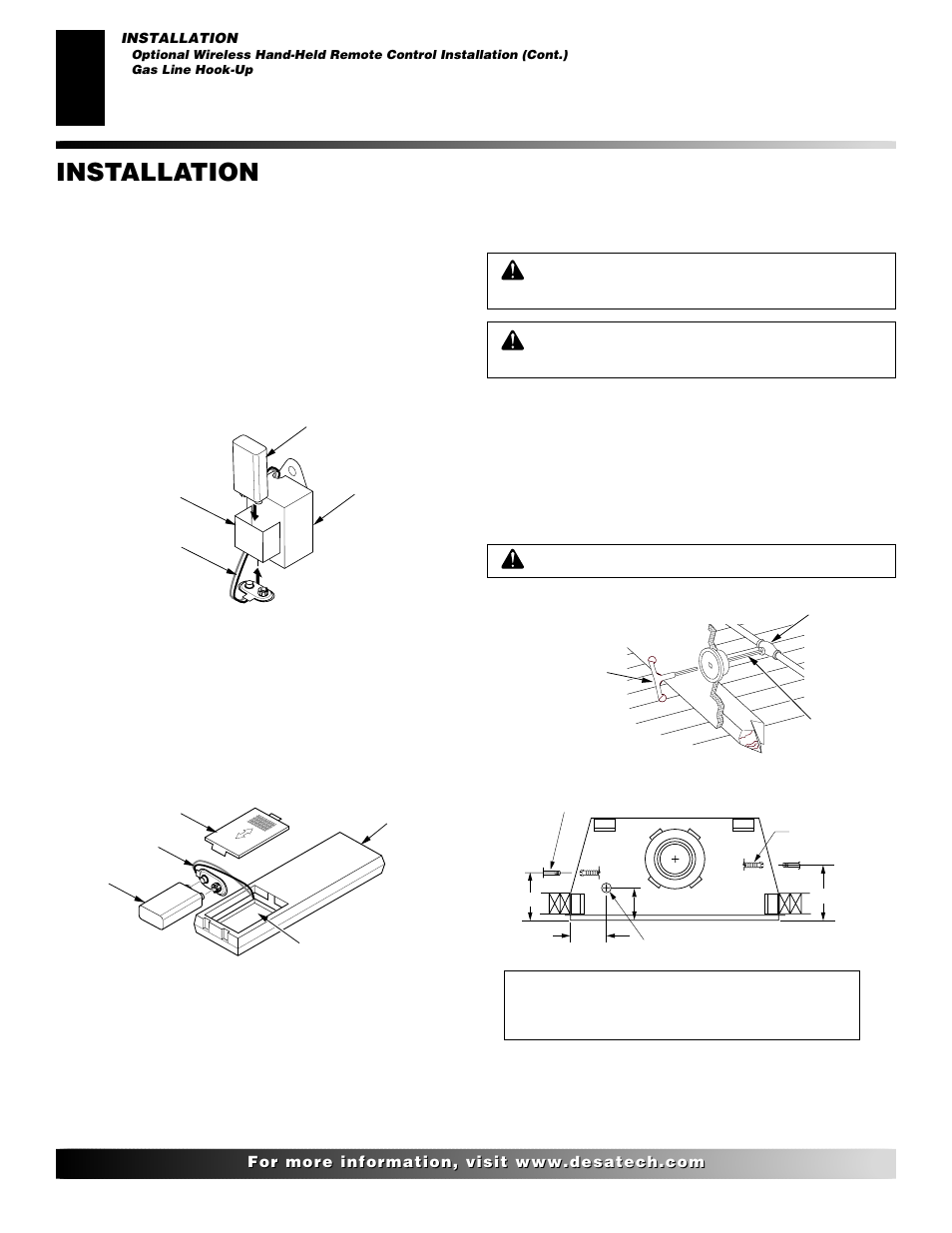 Installation, Continued, Gas line hook-up | Desa H User Manual | Page 12 / 28
