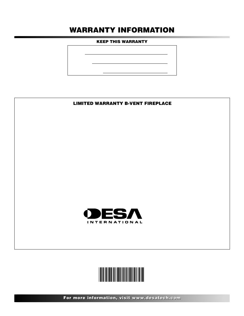 Warranty information | Desa H User Manual | Page 28 / 28