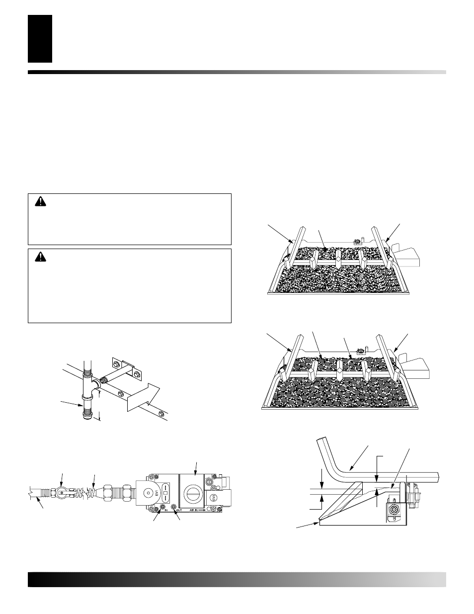 Installation, Continued, Ember and pan material placement | Desa M36E User Manual | Page 12 / 26