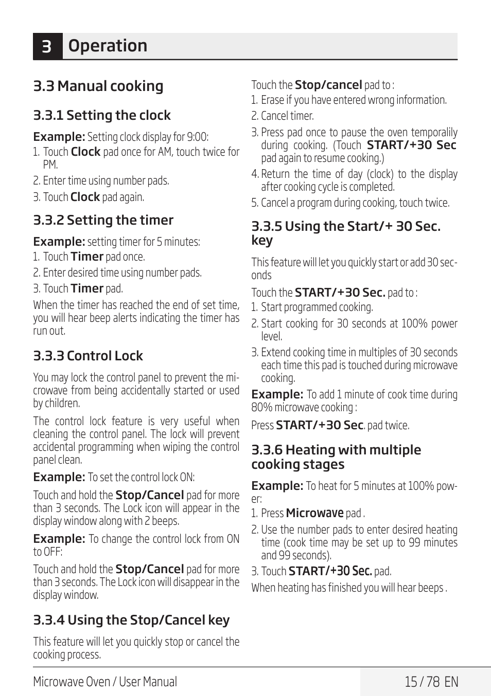 3operation | Beko 30 Inch Over the Range Convection Microwave Owner Manual User Manual | Page 15 / 80