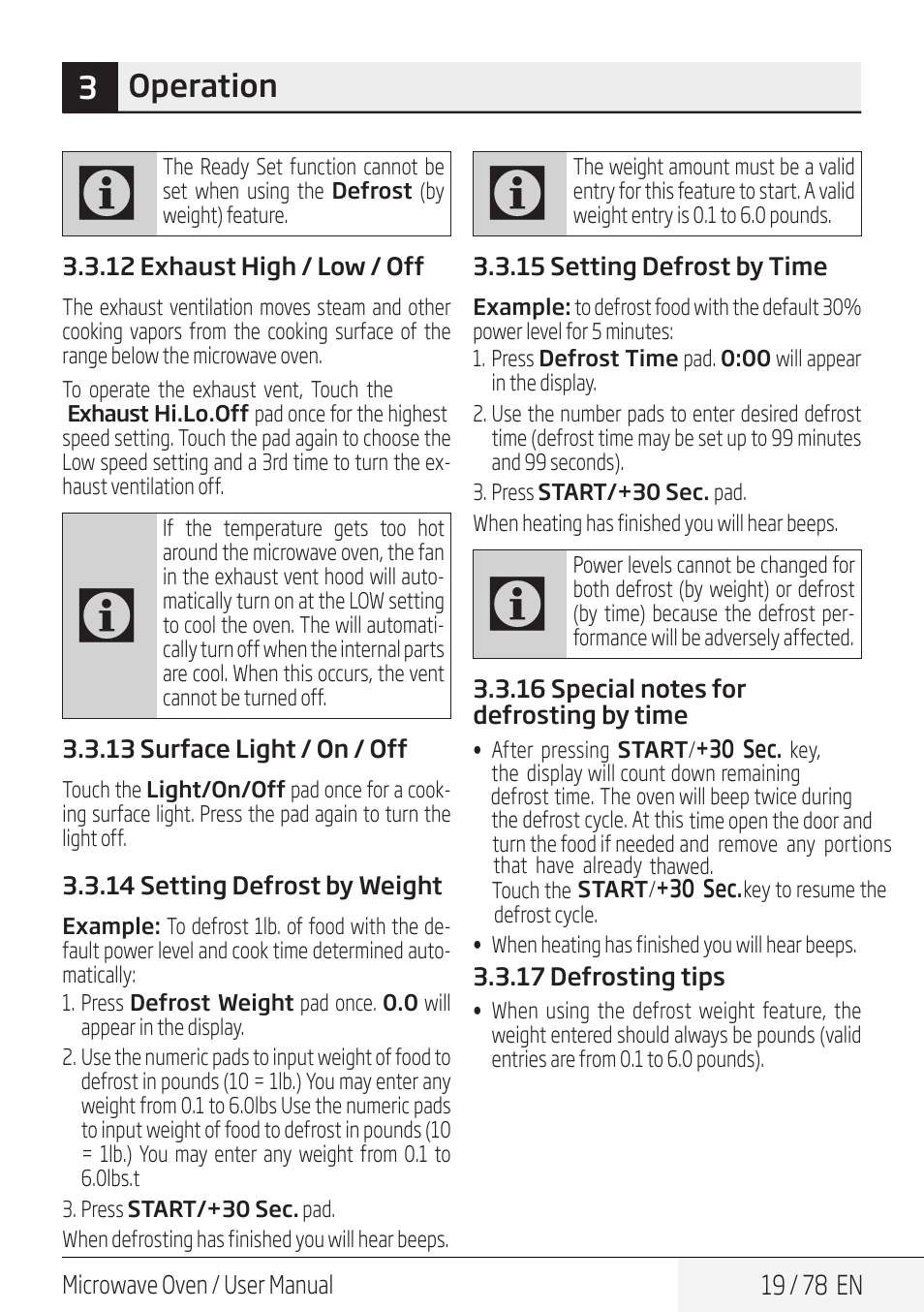 3operation | Beko 30 Inch Over the Range Convection Microwave Owner Manual User Manual | Page 19 / 80