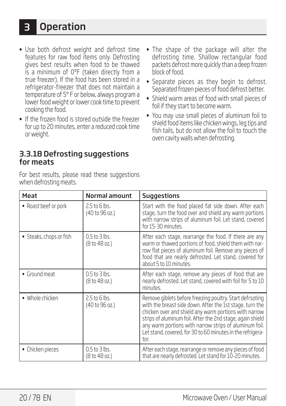 3operation, 20 / 78 en, Microwave oven / user manual | Beko 30 Inch Over the Range Convection Microwave Owner Manual User Manual | Page 20 / 80