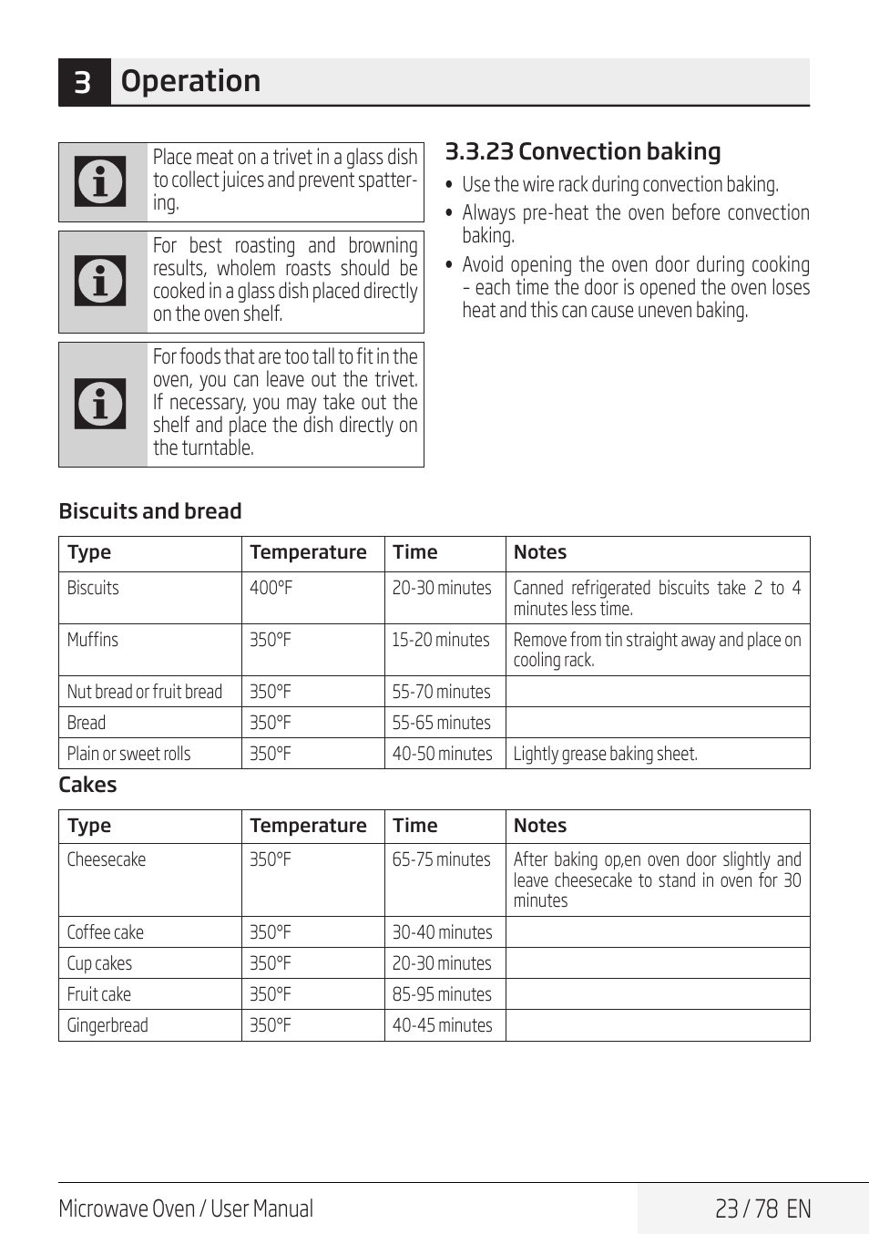 3operation | Beko 30 Inch Over the Range Convection Microwave Owner Manual User Manual | Page 23 / 80