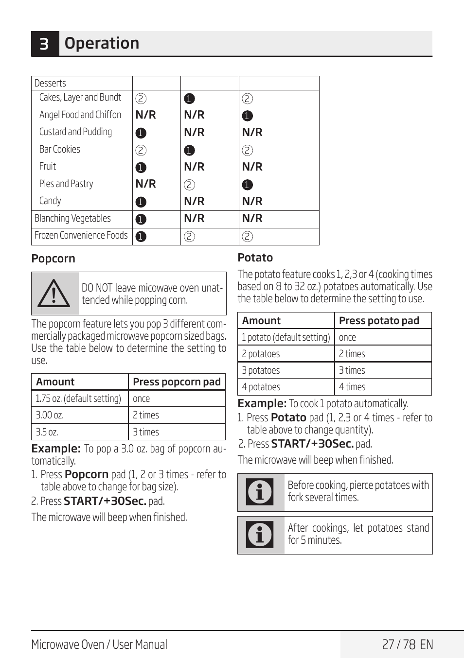 3operation, 27 / 78 en | Beko 30 Inch Over the Range Convection Microwave Owner Manual User Manual | Page 27 / 80