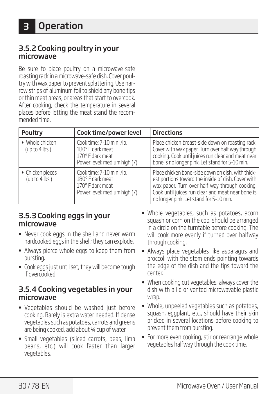 3operation, 30 / 78 en, Microwave oven / user manual | Beko 30 Inch Over the Range Convection Microwave Owner Manual User Manual | Page 30 / 80