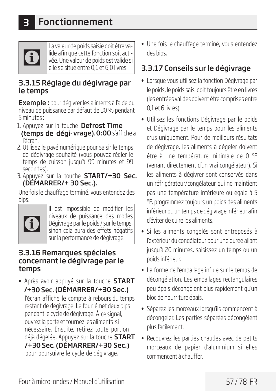 3fonctionnement, 57 / 78 fr | Beko 30 Inch Over the Range Convection Microwave Owner Manual User Manual | Page 57 / 80