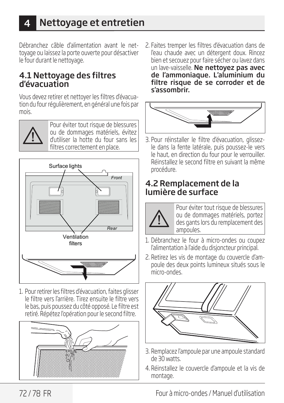 4nettoyage et entretien, 72 / 78 fr | Beko 30 Inch Over the Range Convection Microwave Owner Manual User Manual | Page 72 / 80