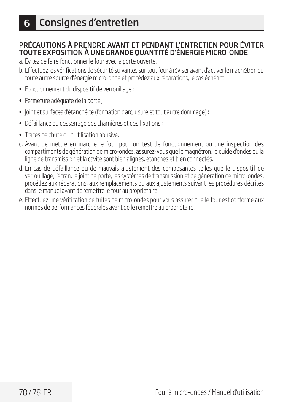 6consignes d’entretien, 78 / 78 fr | Beko 30 Inch Over the Range Convection Microwave Owner Manual User Manual | Page 78 / 80