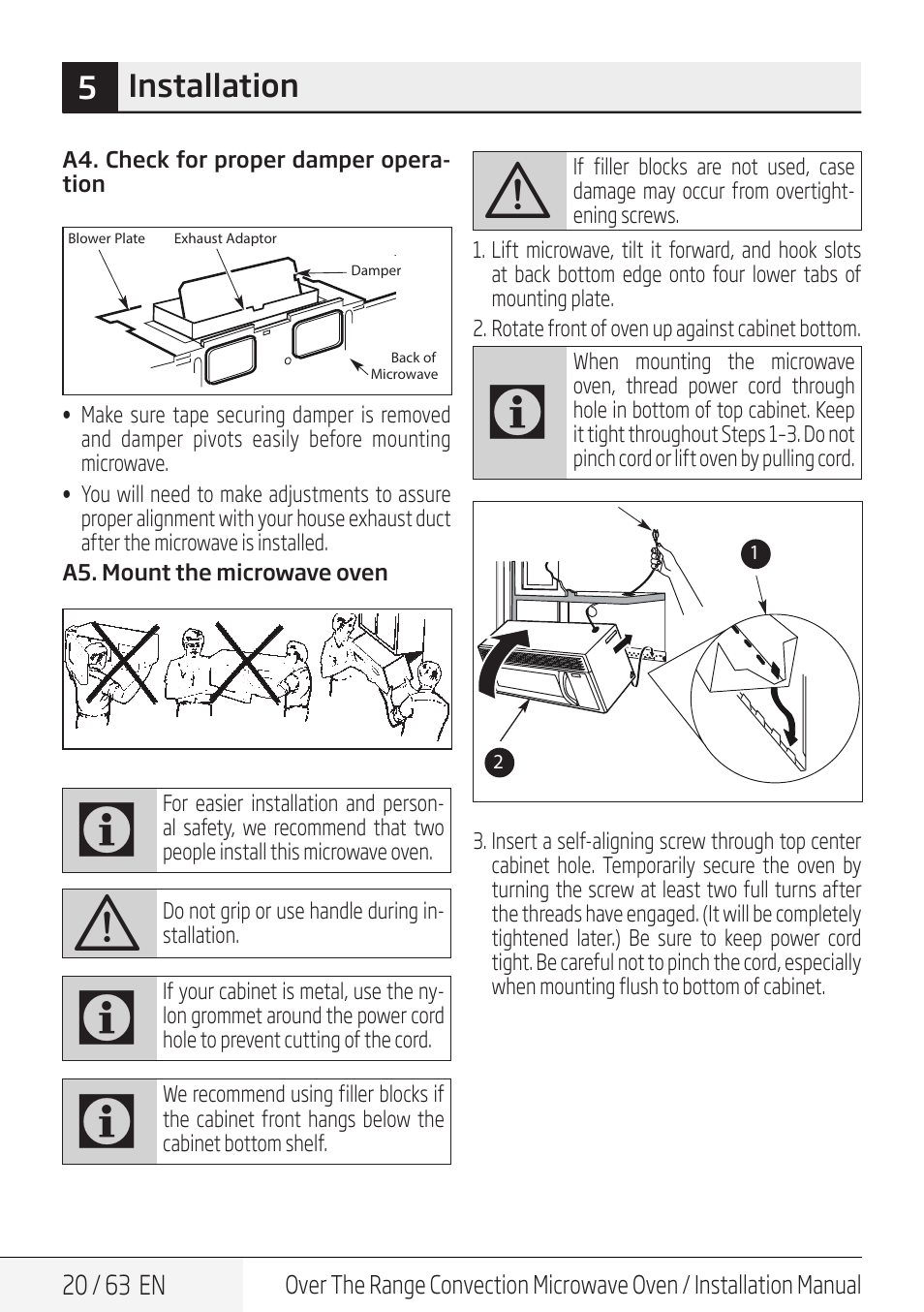 5installation | Beko 30 Inch Over the Range Convection Microwave Installation Guide User Manual | Page 20 / 64