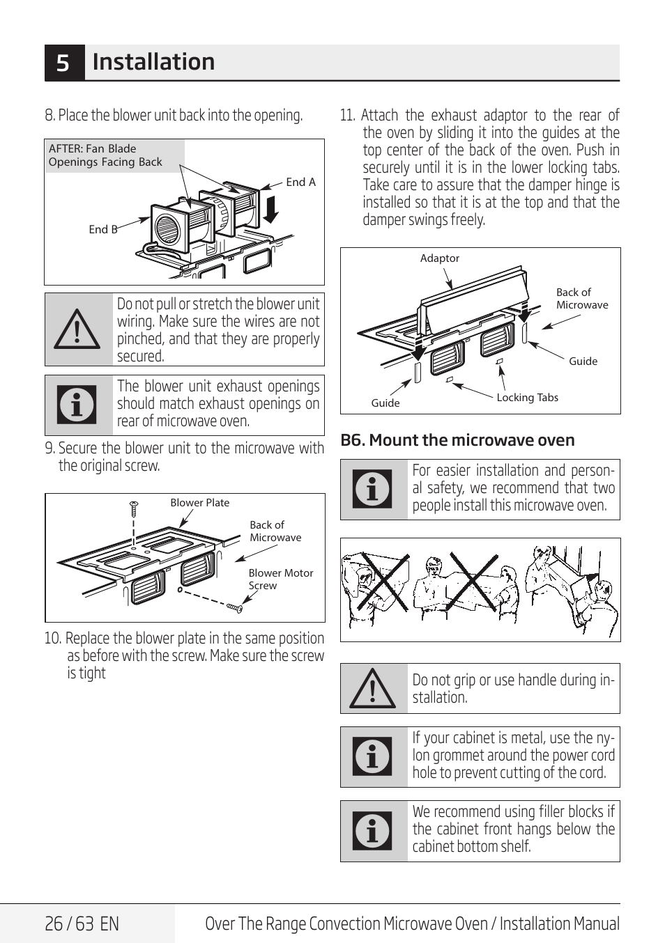 5installation | Beko 30 Inch Over the Range Convection Microwave Installation Guide User Manual | Page 26 / 64