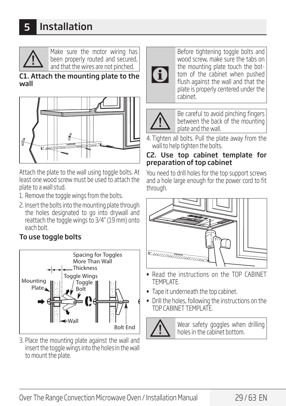 5installation | Beko 30 Inch Over the Range Convection Microwave Installation Guide User Manual | Page 29 / 64